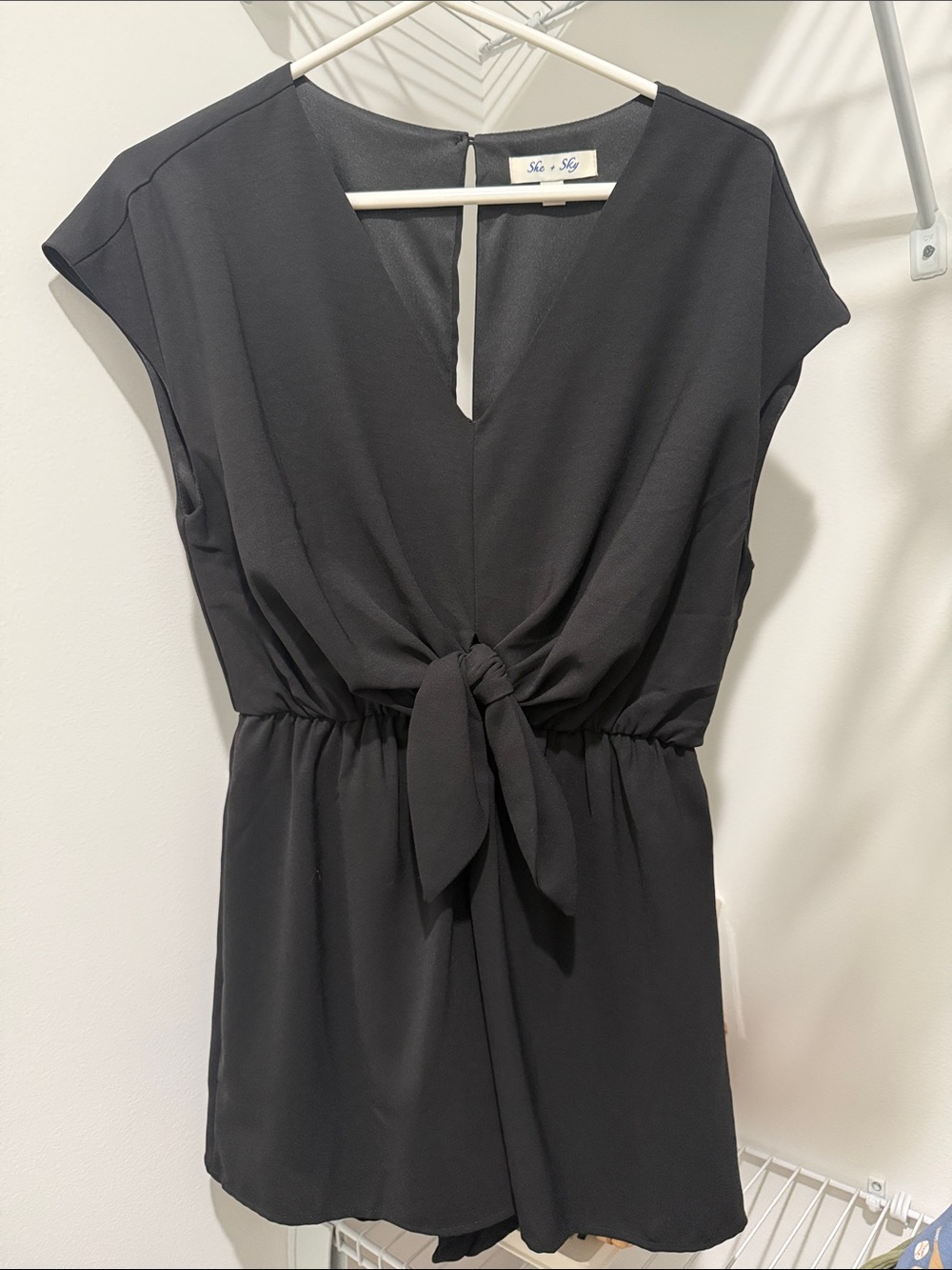 She + Sky Black Tie-Front Romper
